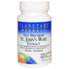 Звіробій (Planetary Herbals, St. John's Wort) 600 мг, 60 таблеток