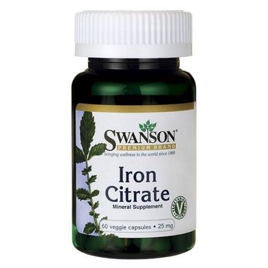 Цитрат Железа (Swanson, Iron Citrate), 25 мг, 60 вегетарианских капсул