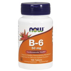 Вітамін B-6, піридоксин (Now Foods, B-6), 50 мг, 100 таблеток