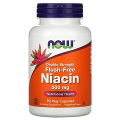 Ніацин без припливів жару (Now Foods, Flush-Free Niacin, Double Strength), 500 мг, 90 вегетаріанських капсул