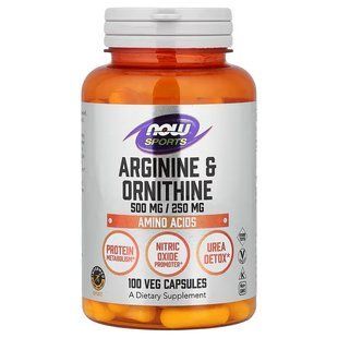 Аргінін та Орнітин (Now Foods, Arginine & Ornithine), 500/250 мг, 100 вегетаріанських капсул
