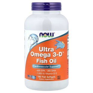 Ультра Омега 3-Д (Now Foods, Ultra Omega 3-D, 600 EPA / 300 DHA, 180 м'яких капсул