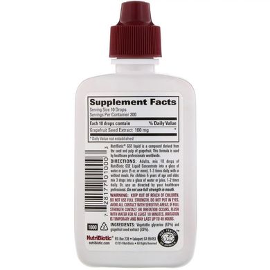 Экстракт семян грейпфрута (NutriBiotic, GSE, Grapefruit Seed Extract, Liquid Concentrate), 59 мл 