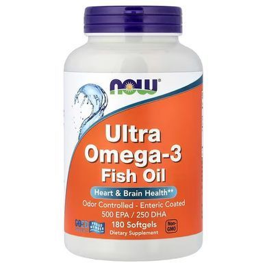 Ультра Омега-3 (Now Foods, Ultra Omega-3, 500 EPA / 250 DHA), 180 м'яких капсул