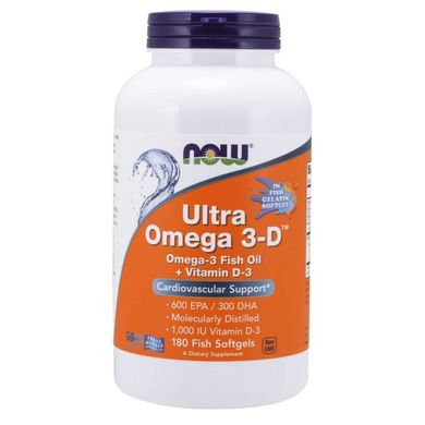 Ультра Омега 3-Д (Now Foods, Ultra Omega 3-D), 180 м'яких капсул