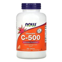 Жувальний Вітамін С-500 зі смаком апельсинового соку (Now Foods, Chewable C-500), 100 вегетаріанських таблеток