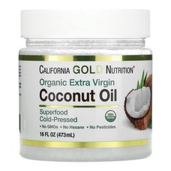 Органічна кокосова олія холодного віджиму (California Gold Nutrition, Organic Extra Virgin Coconut Oil, 473 мл