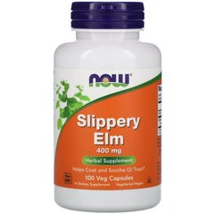 Слизький В'яз (Now Foods, Slippery Elm), 400 мг, 100 вегетаріанських капсул