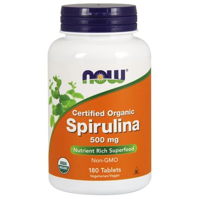 Спирулина Органическая (Now Foods, Organic Spirulina), 500 мг, 180 таблеток