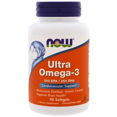 Ультра Омега-3 (Now Foods, Ultra Omega-3, 500 EPA / 250 DHA), 90 м'яких капсул