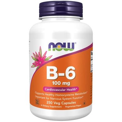 Вітамін B-6, піридоксин (Now Foods, B-6), 100 мг, 250 вегетаріанських капсул