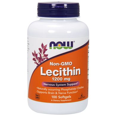 Лецитин (Now Foods, Lecithin), 1200 мг, 100 мягких капсул