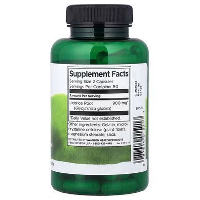 Корень солодки (Swanson, Licorice Root), 450 мг, 100 капсул