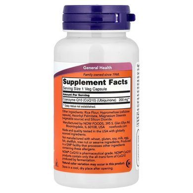 Коэнзим Q10 (Now Foods, CoQ10), 200 mg, 60 капсул