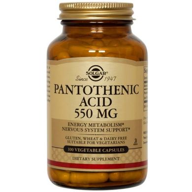 Пантотеновая Кислота (Solgar, Pantothenic Acid), 550 мг, 100 капсул