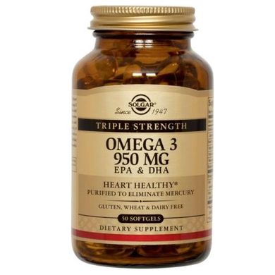 Омега-3 Тройная сила (Solgar, Omega-3, EPA & DHA, Triple Strength), 950 мг, 50 капсул