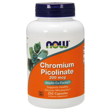 Хрома пиколинат (Now Foods, Chromium Picolinate), 200 мкг, 250 вегетарианских капсул