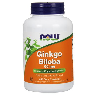 Гинкго Билоба (Now Foods, Ginkgo Biloba), 60 мг, 240 вегетарианских капсул