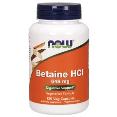 Бетаин HCl (Now Foods, Betaine HCI), 648 мг, 120 вегетарианских капсул