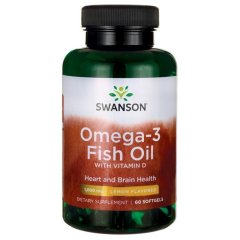Омега-3 (Swanson, Omega-3 Fish Oil with Vitamin D), 1000 мг, 60 мягких капсул