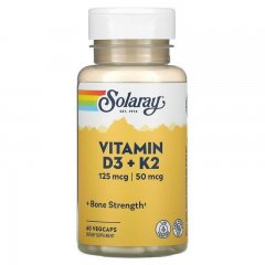 Витамин Д-3 и К-2 (Solaray, Vitamin D-3 & K-2), 5000 МЕ, 60 капсул
