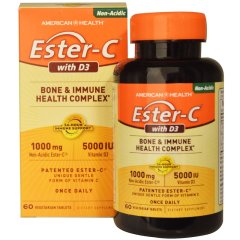 Эстер-С + Д3, костный и иммунный комплекс, (American Health, Ester-C with D3, Bone and Immune Health Complex ), 1000 мг/5000 МЕ, 60 таблеток