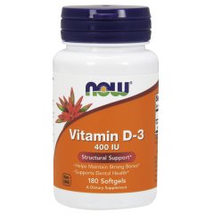 Витамин D-3 (Now Foods, Vitamin D-3 ), 400 МЕ, 180 мягких капсул
