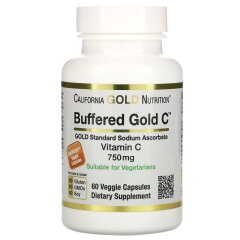 Буферизованный витамин C, Аскорбат Натрия (California Gold Nutrition, Buffered Vitamin C), 750 мг, 60 вегетарианских капсул