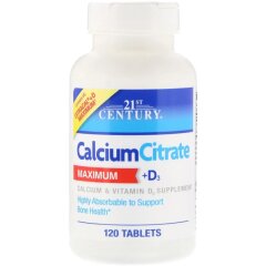 Кальция цитрат D-3 (21st Century, CalciumCitrate, Maximum+D3), 120 таблеток