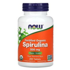 Спирулина Органическая (Now Foods, Organic Spirulina), 500 мг, 200 таблеток