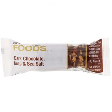 Батончики из темного шоколада с орехами и морской солью (California Gold Nutrition, Foods, Dark Chocolate Nuts), 12 батончиков, по 40 г каждый