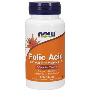 NOW Foods, Folic Acid with Vitamin B-12, 800 mcg, 250 Tablets