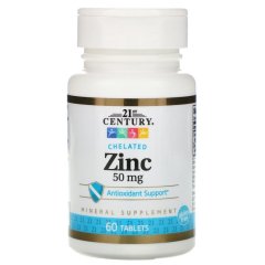Цинк Хелат (21st Century, Zinc, Chelated), 50 мг, 60 таблеток