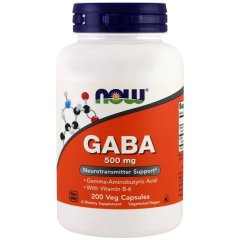 ГАМК, Гамма-аминомасляная кислота (Now Foods, GABA), 500 мг, 200 вегетарианских капсул