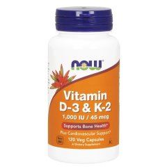 Витамины D-3 и K-2 (Now Foods, Vitamin D-3 & K-2) 1000 МЕ/45 мкг, 120 вегетарианских капсул