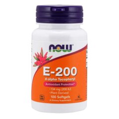 Витамин E-200, d-альфа Токоферол (Now Foods, E-200, d-alpha Tocopheryl), 200 МЕ, 100 мягких капсул