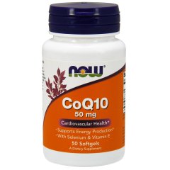 Коэнзим Q10 с селеном и витамином Е (Now Foods, CoQ10, With Selenium and Vitamin E), 50 мг, 50 мягких капсул