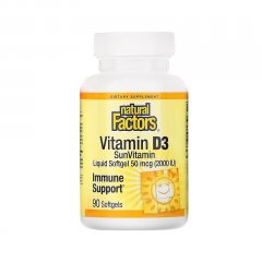 Витамин D-3 (Natural Factors, Vitamin D3), 2000 МЕ, 90 мягких капсул