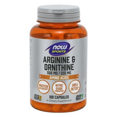 Аргинин и Орнитин (Now Foods, Arginine & Ornithine), 500/250 мг, 100 капсул