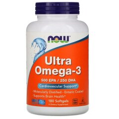 Ультра Омега-3 (Now Foods, Ultra Omega-3, 500 EPA/250 DHA), 180 мягких капсул