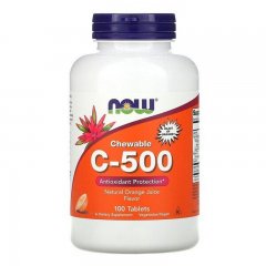 Жевательный Витамин С-500 со вкусом апельсинового сока (Now Foods, Chewable C-500), 100 вегетарианских таблеток